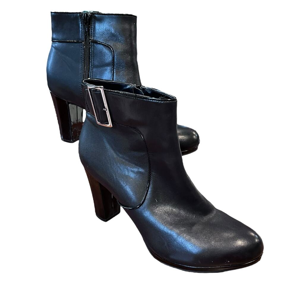 Giani Bernini Leather Heeled Ankle Boots 8.5 Buckle Zip F42292 Moto Grunge Punk